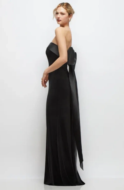 After Six Back Bow Strapless Velvet Gown In Black