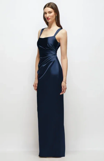 After Six Square Neck Satin Charmeuse Column Gown In Blue