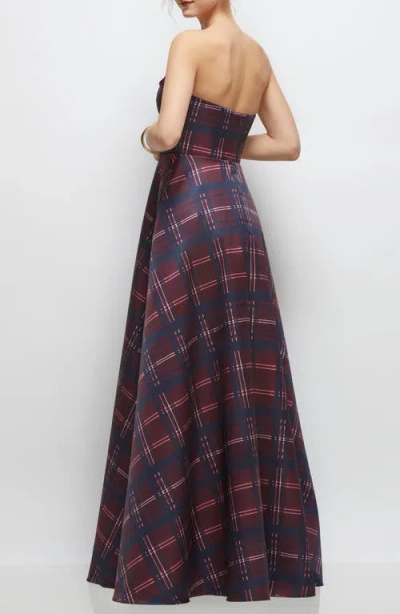 Dessy Collection Tartan Strapless Gown In Red