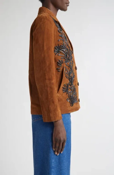 St John St. John Ojai Sequin & Bead Embellished Suede Jacket In Gold