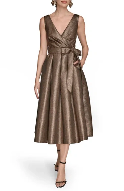Donna Karan Wrap Effect Bow Waist Midi Gown In Brown