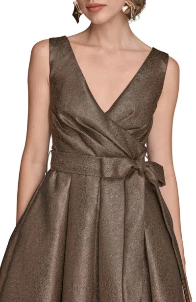 Donna Karan Wrap Effect Bow Waist Midi Gown In Brown