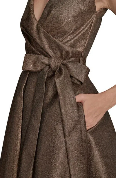 Donna Karan Wrap Effect Bow Waist Midi Gown In Brown