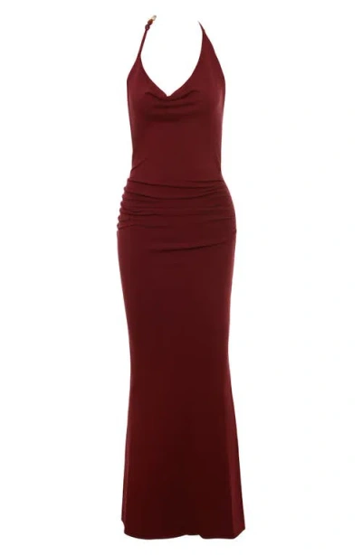 House Of Cb Womens Wine Thalina Halterneck Stretch-knit Maxi Dress In Red