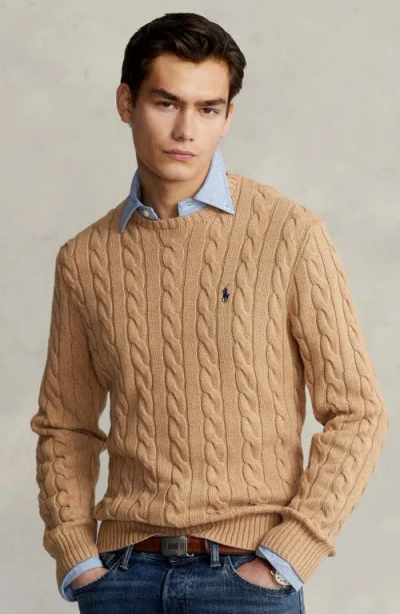 Polo Ralph Lauren Iconica Maglia A Trecce Lana E Cashmere. Regular-fit. Girocollo. Sweater In Nude