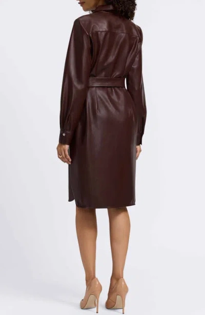 Foxcroft Rocca Long Sleeve Faux Leather Shirtdress In Brown