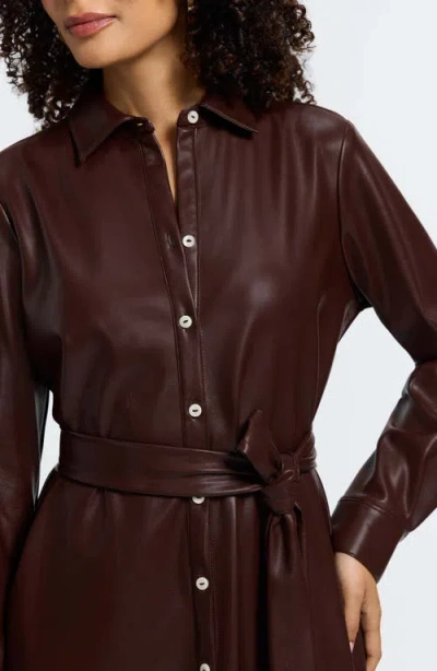 Foxcroft Rocca Long Sleeve Faux Leather Shirtdress In Brown