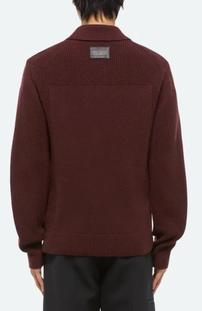 Helmut Lang Relaxed Fit Block Knit Wool Polo Sweater In Burgundy
