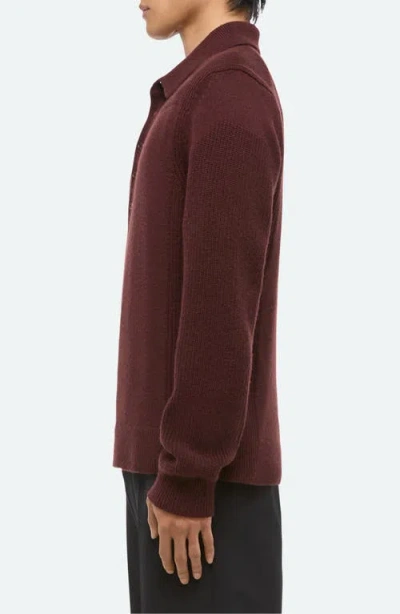 Helmut Lang Relaxed Fit Block Knit Wool Polo Sweater In Burgundy