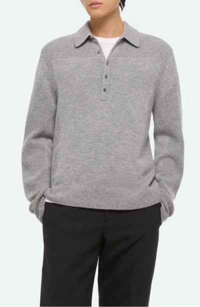 Helmut Lang Relaxed Fit Block Knit Wool Polo Sweater In Gray