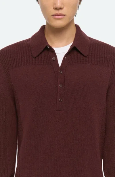 Helmut Lang Relaxed Fit Block Knit Wool Polo Sweater In Burgundy