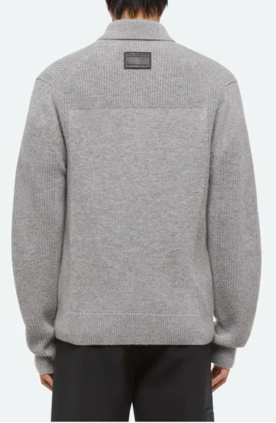 Helmut Lang Relaxed Fit Block Knit Wool Polo Sweater In Gray