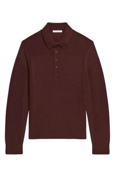Helmut Lang Relaxed Fit Block Knit Wool Polo Sweater In Burgundy