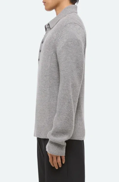Helmut Lang Relaxed Fit Block Knit Wool Polo Sweater In Gray