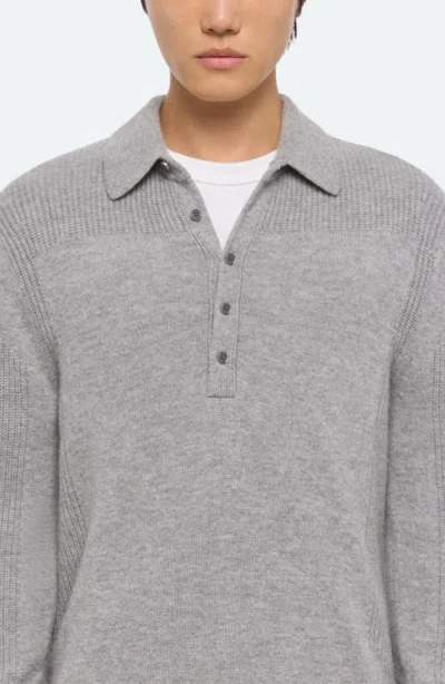 Helmut Lang Relaxed Fit Block Knit Wool Polo Sweater In Gray