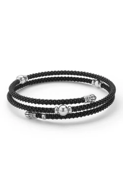 Lagos Sterling Silver Black Caviar Ceramic Beaded Wrap Bracelet In Black