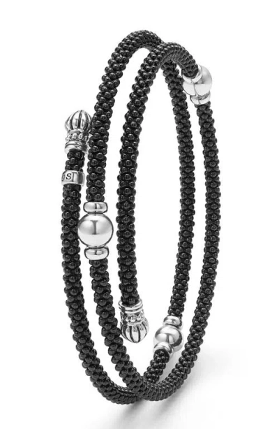 Lagos Sterling Silver Black Caviar Ceramic Beaded Wrap Bracelet In Black