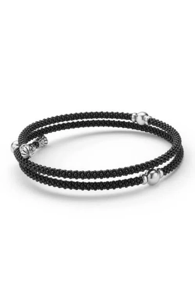 Lagos Sterling Silver Black Caviar Ceramic Beaded Wrap Bracelet In Black