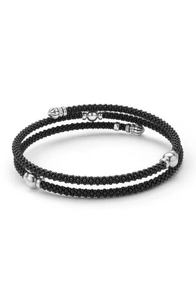 Lagos Sterling Silver Black Caviar Ceramic Beaded Wrap Bracelet In Black