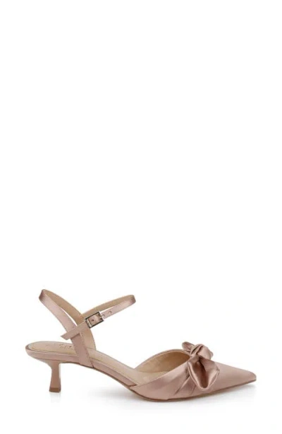 Jewel Badgley Mischka Ember Ankle Strap Pointed Toe Kitten Heel Pump In Neutral