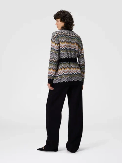 Missoni Relaxed Fit Cardigan With Belt And Chevron Pattern In Multi