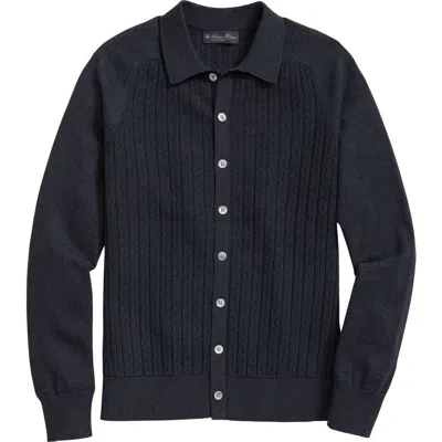 Brooks Brothers Cotton Mini-cable Polo Cardigan In Blue