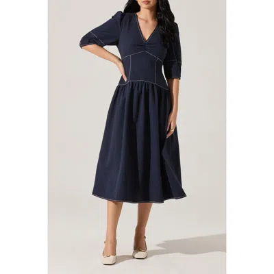 Astr The Label Samarra Topstitch Midi Dress In Blue