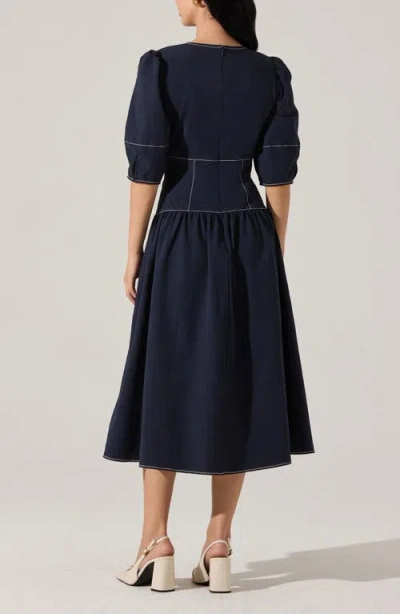 Astr The Label Samarra Topstitch Midi Dress In Blue