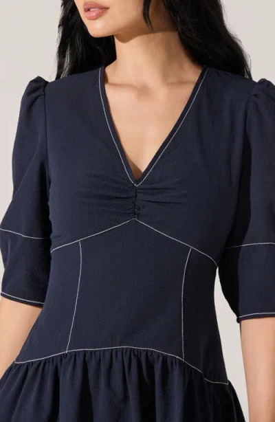 Astr The Label Samarra Topstitch Midi Dress In Blue