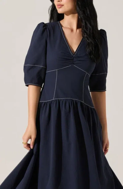 Astr The Label Samarra Topstitch Midi Dress In Blue