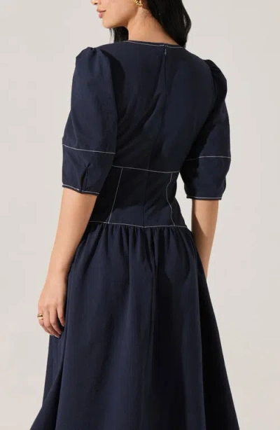 Astr The Label Samarra Topstitch Midi Dress In Blue