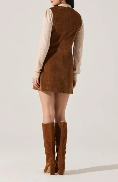 Astr The Label Gisselle Mixes Media Long Sleeve Corduroy Minidress In Brown