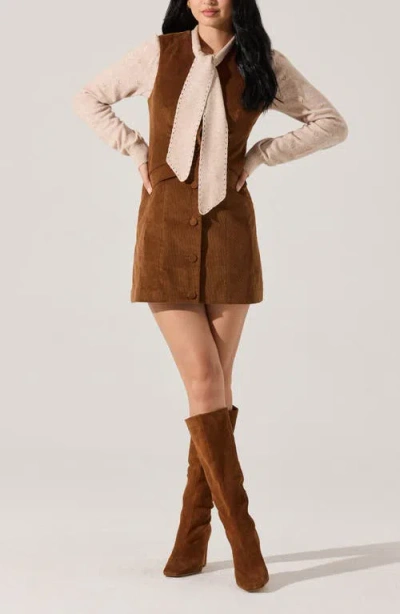 Astr The Label Gisselle Mixes Media Long Sleeve Corduroy Minidress In Brown
