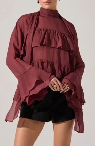 Astr Fae Long Bell Sleeve Top In Wine In Burgundy