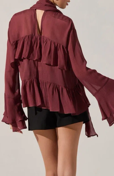 Astr Fae Long Bell Sleeve Top In Wine In Burgundy