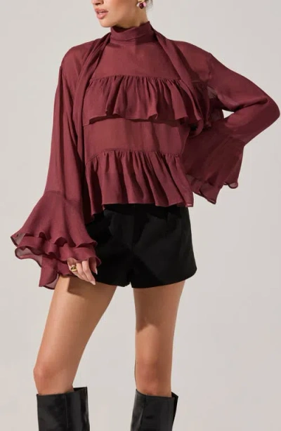 Astr Fae Long Bell Sleeve Top In Wine In Burgundy