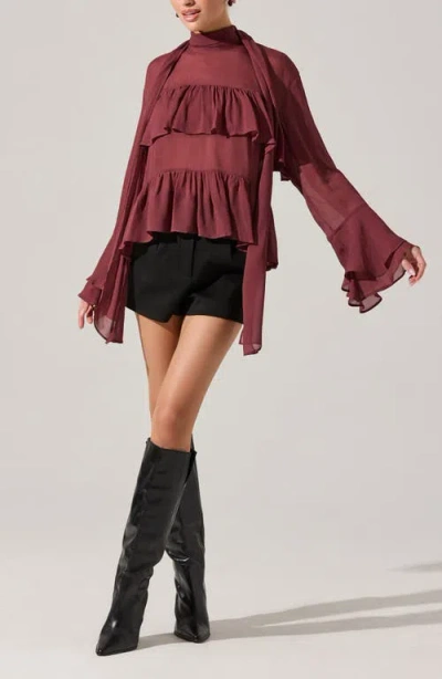 Astr Fae Long Bell Sleeve Top In Wine In Burgundy