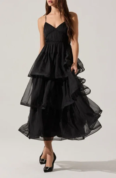 Astr The Label Theiria Tiered Ruffle Sleeveless Maxi Dress In Black