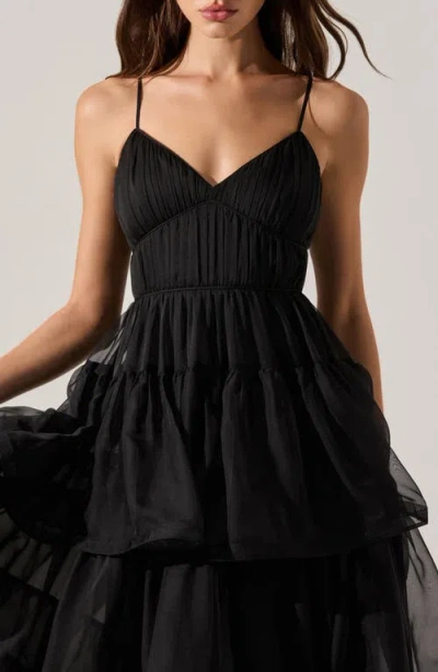 Astr The Label Theiria Tiered Ruffle Sleeveless Maxi Dress In Black