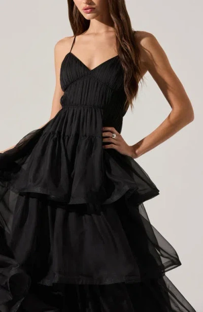 Astr The Label Theiria Tiered Ruffle Sleeveless Maxi Dress In Black