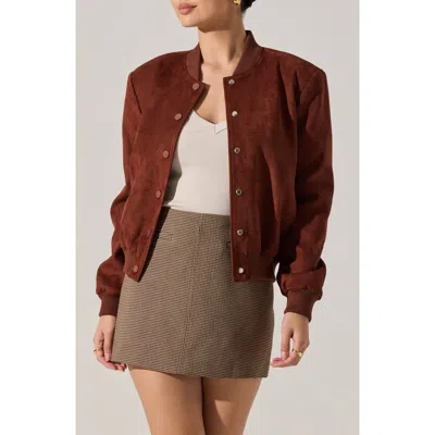 Astr The Label Olenna Faux Suede Bomber Jacket In Brown