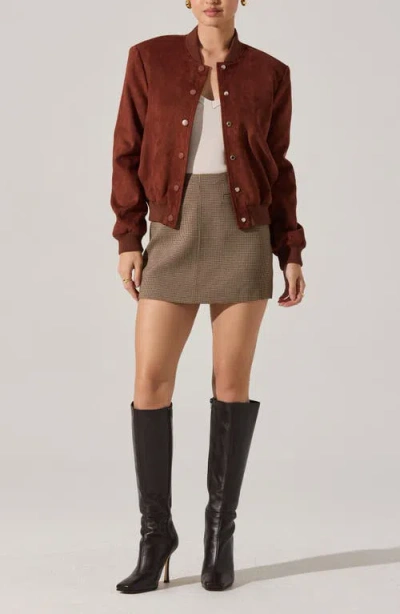 Astr The Label Olenna Faux Suede Bomber Jacket In Brown