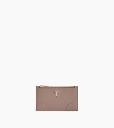 Le Tanneur Romy Zipped Card Holder In Grained Leather In Gray
