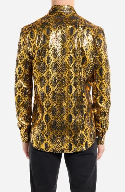Opposuits Modern Tailored Fit Shiny Snake Wrinkle Resistant Button-up Shirt In Gold