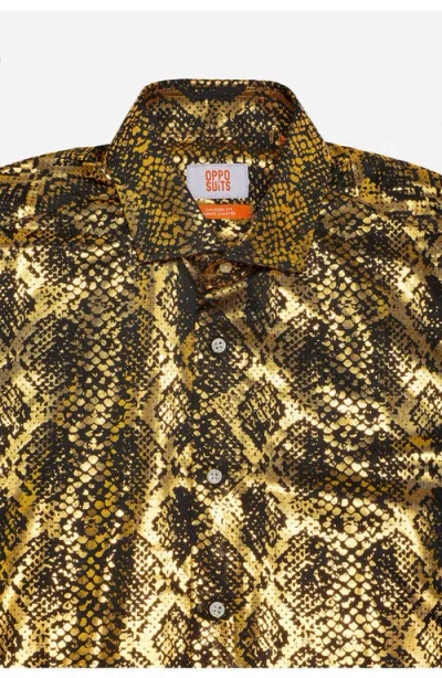 Opposuits Modern Tailored Fit Shiny Snake Wrinkle Resistant Button-up Shirt In Gold