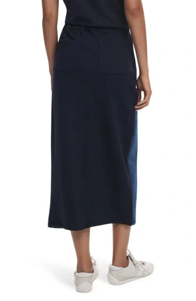 Desigual Mixed Media Denim Midi Skirt In Blue
