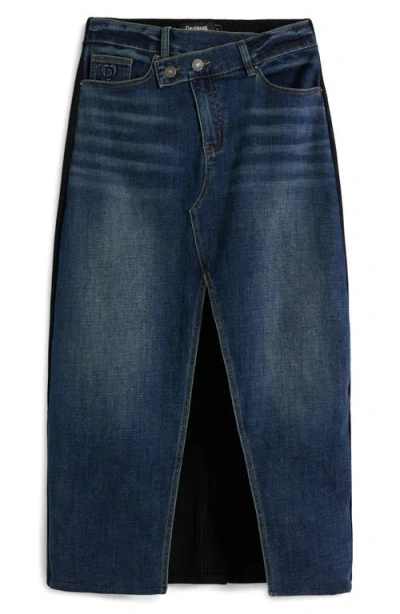Desigual Mixed Media Denim Midi Skirt In Blue