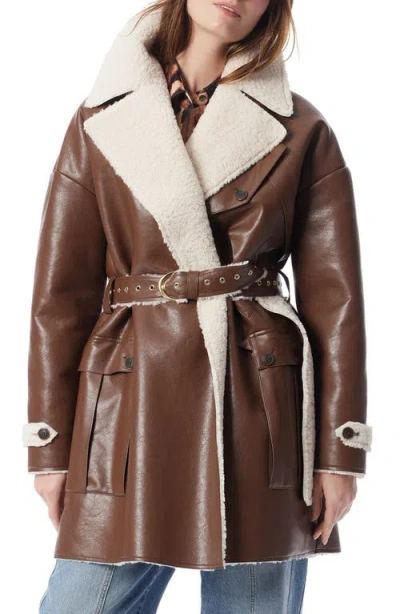 Do By Dee Ocleppo Irene Belted Faux Shearling Coat In Burgundy