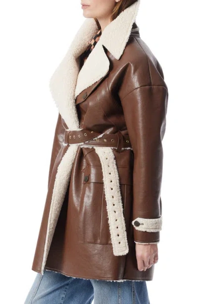 Do By Dee Ocleppo Irene Belted Faux Shearling Coat In Burgundy