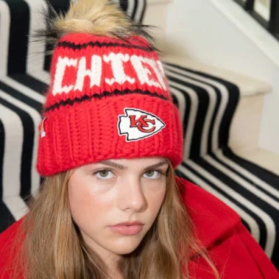 Lele Sadoughi Red Chiefs Beanie With Faux Fur Pom In Red